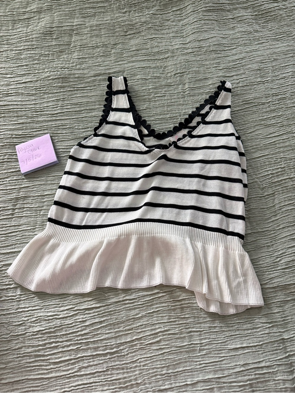 Striped Black & White Ruffle Hem Tank Top